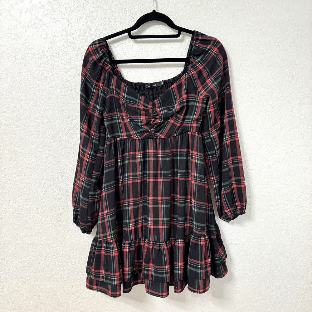 Mary Mo‎ Dress Womens M Red Plaid Babydoll Dark Academia Coquette Whimsy